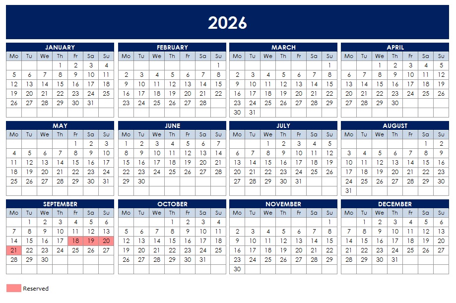 2026 Senior Availability Calendar